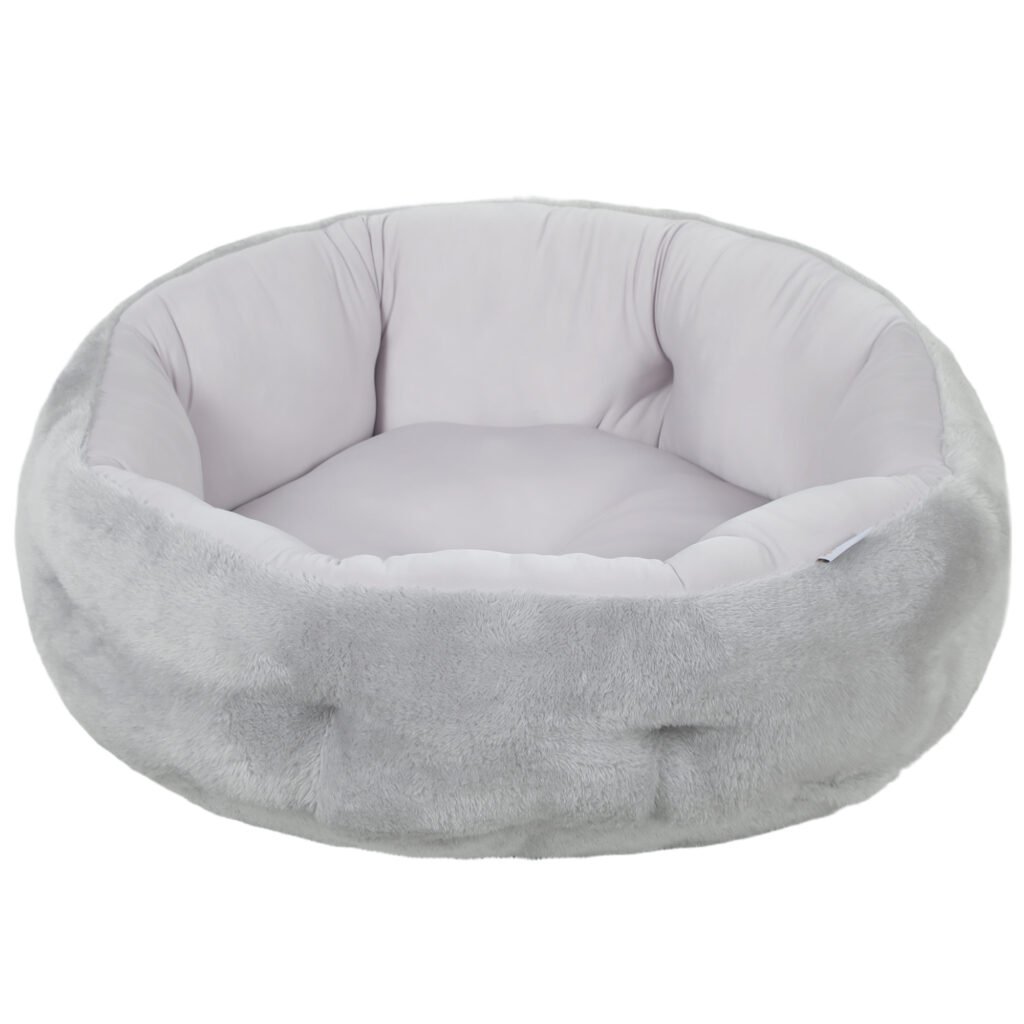 Lit pour chat réversible, lit pour chats d'intérieur et petits chiens, lit rond avec rebord de soutien, gris clair