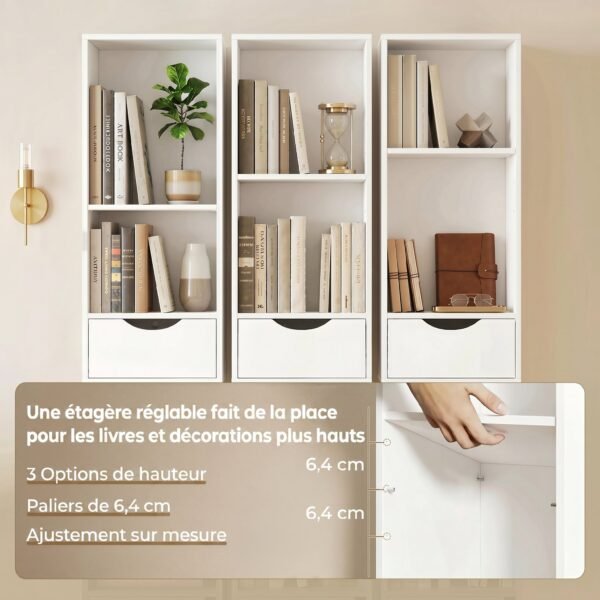ByIefa19fffb927d5.jpg Bibliothèque étagère de rangement avec porte, 2 tiroirs, compartiments ouverts et étagère réglable, 30x24x158cm, blanc