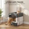 EHQ8c91a042e34c67.jpg Maison de Toilette pour Chat avec Couvercle, Entrées, Plateau Coulissant, Pelle, Sachets Désodorisants, 48x35x36cm, Gris