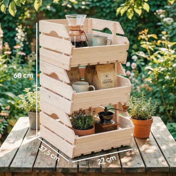 N7bce81a045424ea3.jpg Support de Corbeille à Fruits en Bois de Sapin à 3 Étages Amovibles, pour Fruits et Légumes, 27x37,5x60cm, Naturel