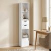 Oh4bf819fffb927d5.jpg Bibliothèque étagère de rangement avec porte, 2 tiroirs, compartiments ouverts et étagère réglable, 30x24x158cm, blanc
