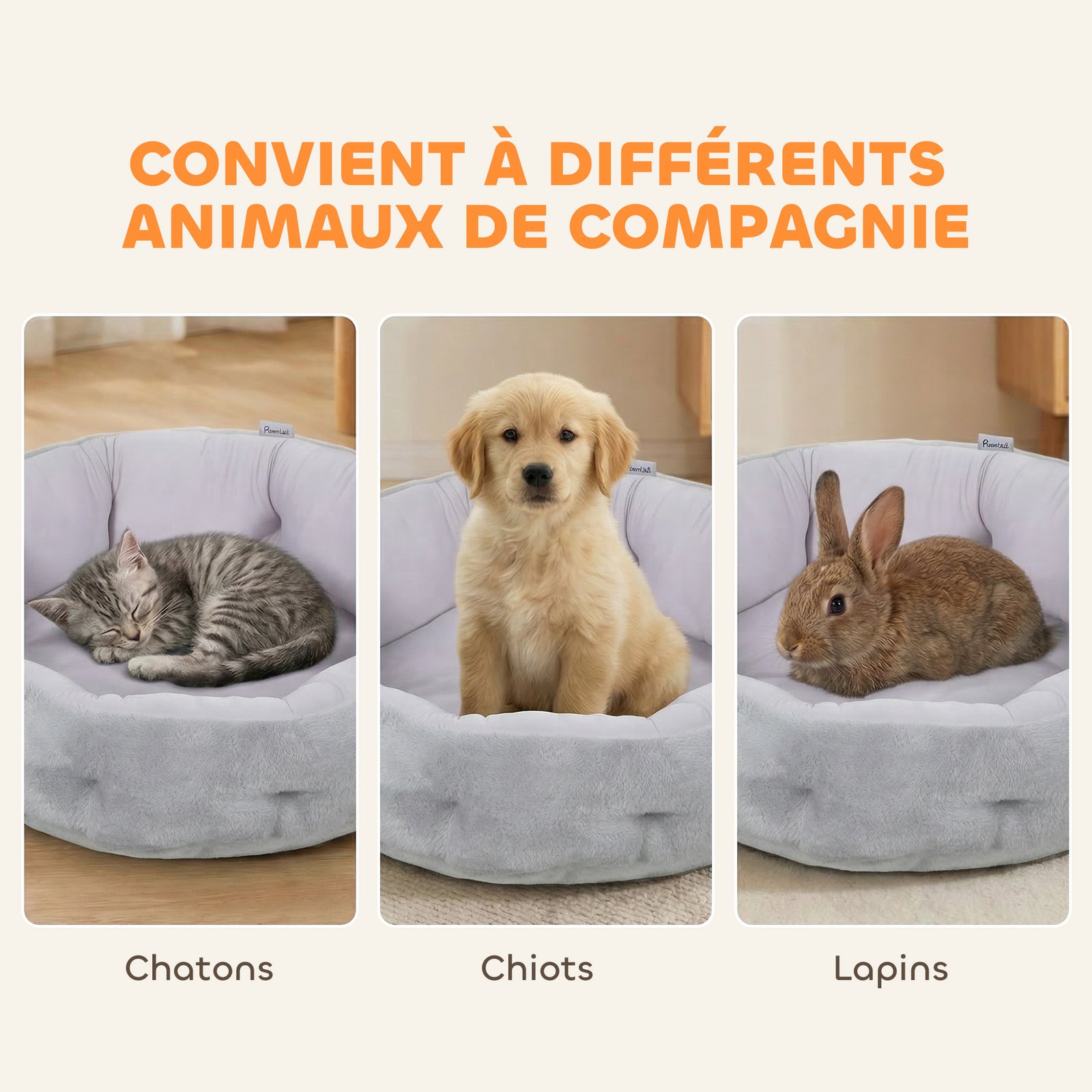 Lit pour chat réversible, lit pour chats d'intérieur et petits chiens, lit rond avec rebord de soutien, gris clair - Image 7