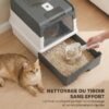 ReSc001a042e34c67.jpg Maison de Toilette pour Chat avec Couvercle, Entrées, Plateau Coulissant, Pelle, Sachets Désodorisants, 48x35x36cm, Gris