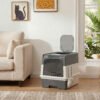 ae0c5119f23769af5.jpg Maison de Toilette pour Chat avec Couvercle, Entrées, Plateau Coulissant, Pelle, Sachets Désodorisants, 48x35x36cm, Gris