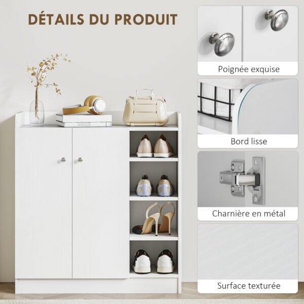 bXe7ad1973f019064.jpg Meuble de rangement à chaussures pour entrée 12 paires - armoire à chaussures avec 4 compartiments ouverts et placard double porte - étagère réglable - 83L x 30l x 90H cm - blanc