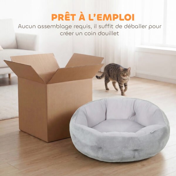 fDF5751a0030e669b.jpg Lit pour chat réversible, lit pour chats d'intérieur et petits chiens, lit rond avec rebord de soutien, gris clair