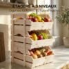 rAjdc61a045424ea3.jpg Support de Corbeille à Fruits en Bois de Sapin à 3 Étages Amovibles, pour Fruits et Légumes, 27x37,5x60cm, Naturel