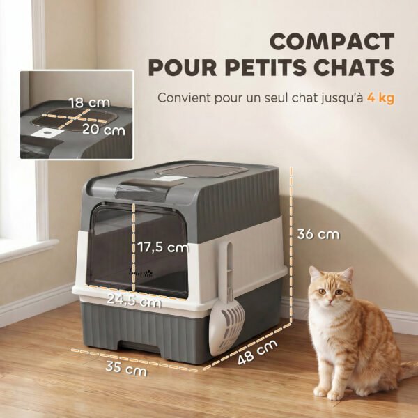ubj2c01a042e34c67.jpg Maison de Toilette pour Chat avec Couvercle, Entrées, Plateau Coulissant, Pelle, Sachets Désodorisants, 48x35x36cm, Gris