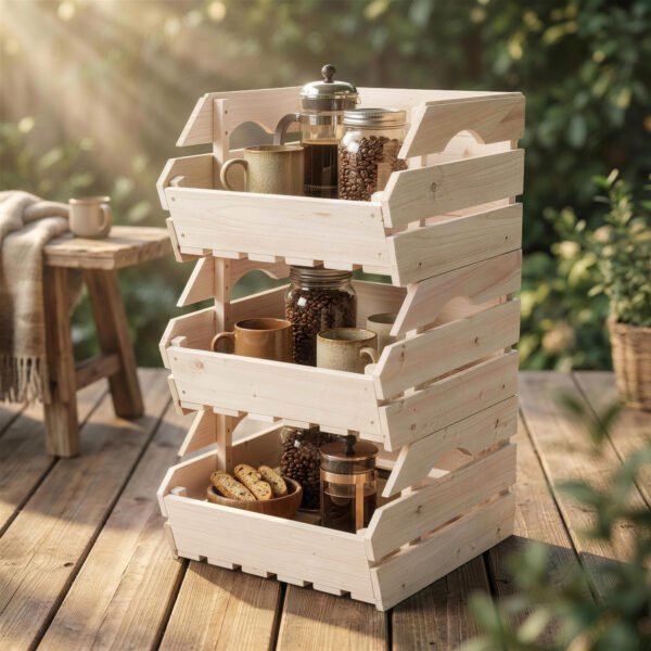 wfp4621a045424ea3.jpg Support de Corbeille à Fruits en Bois de Sapin à 3 Étages Amovibles, pour Fruits et Légumes, 27x37,5x60cm, Naturel
